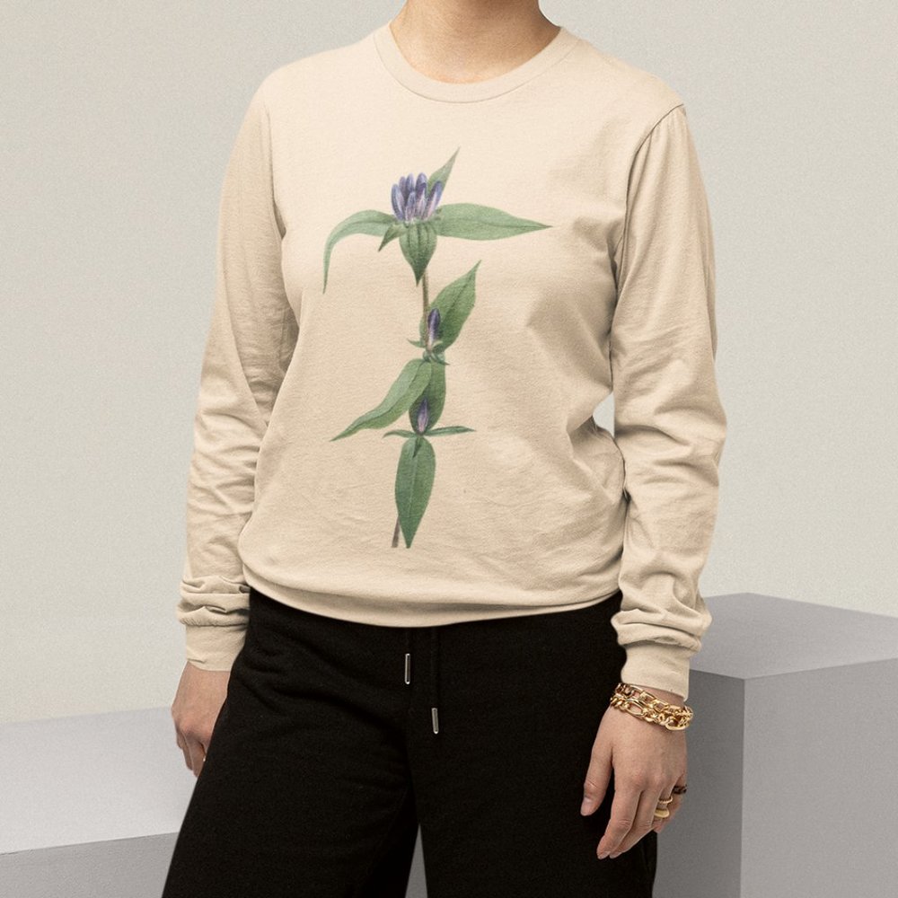 Bottle Gentian Vintage Floral Print Long Sleeve Graphic Tee T-shirt S M S L XL - Picture 4 of 6